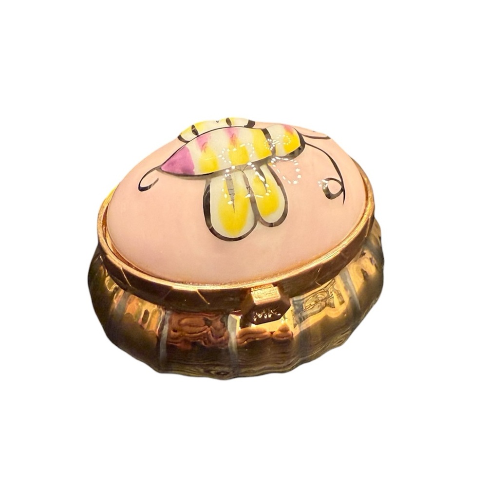 Mary Kay Pink Yellow Bumble Bee Enamel Trinket Box